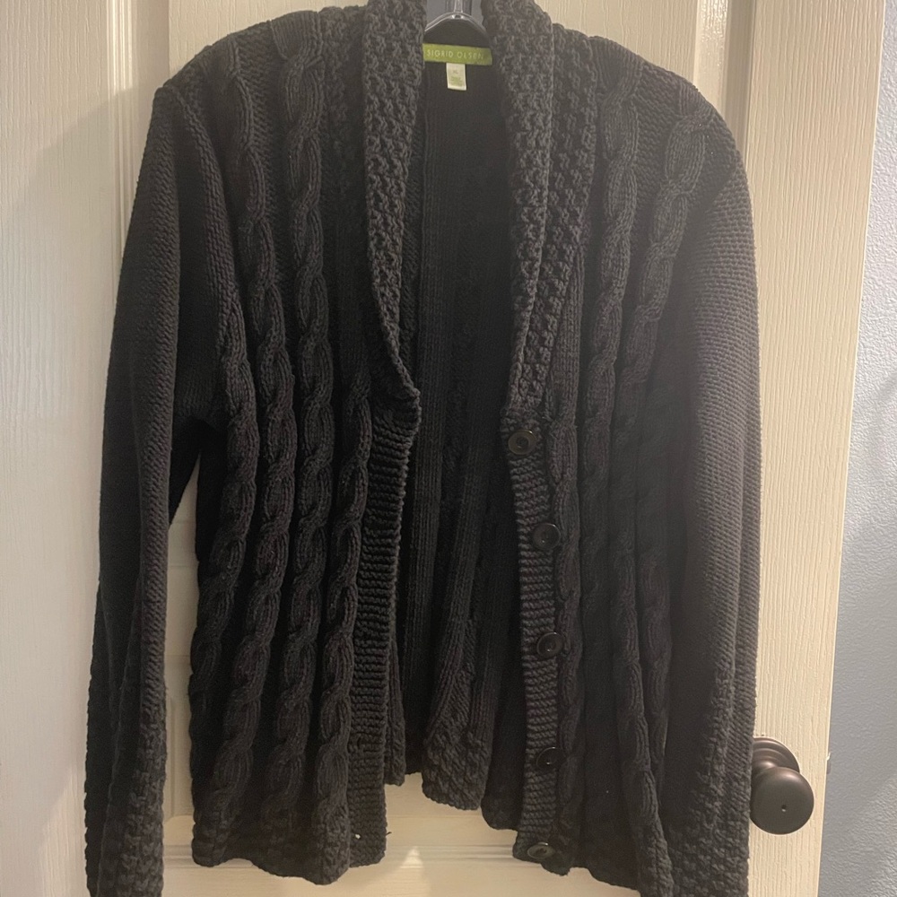 Sigrid Olsen Black Cable Knit Cardigan
